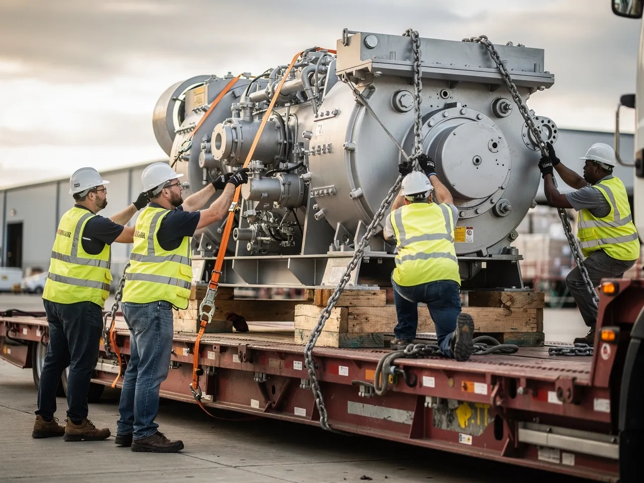 Securing heavy machinery for transport
