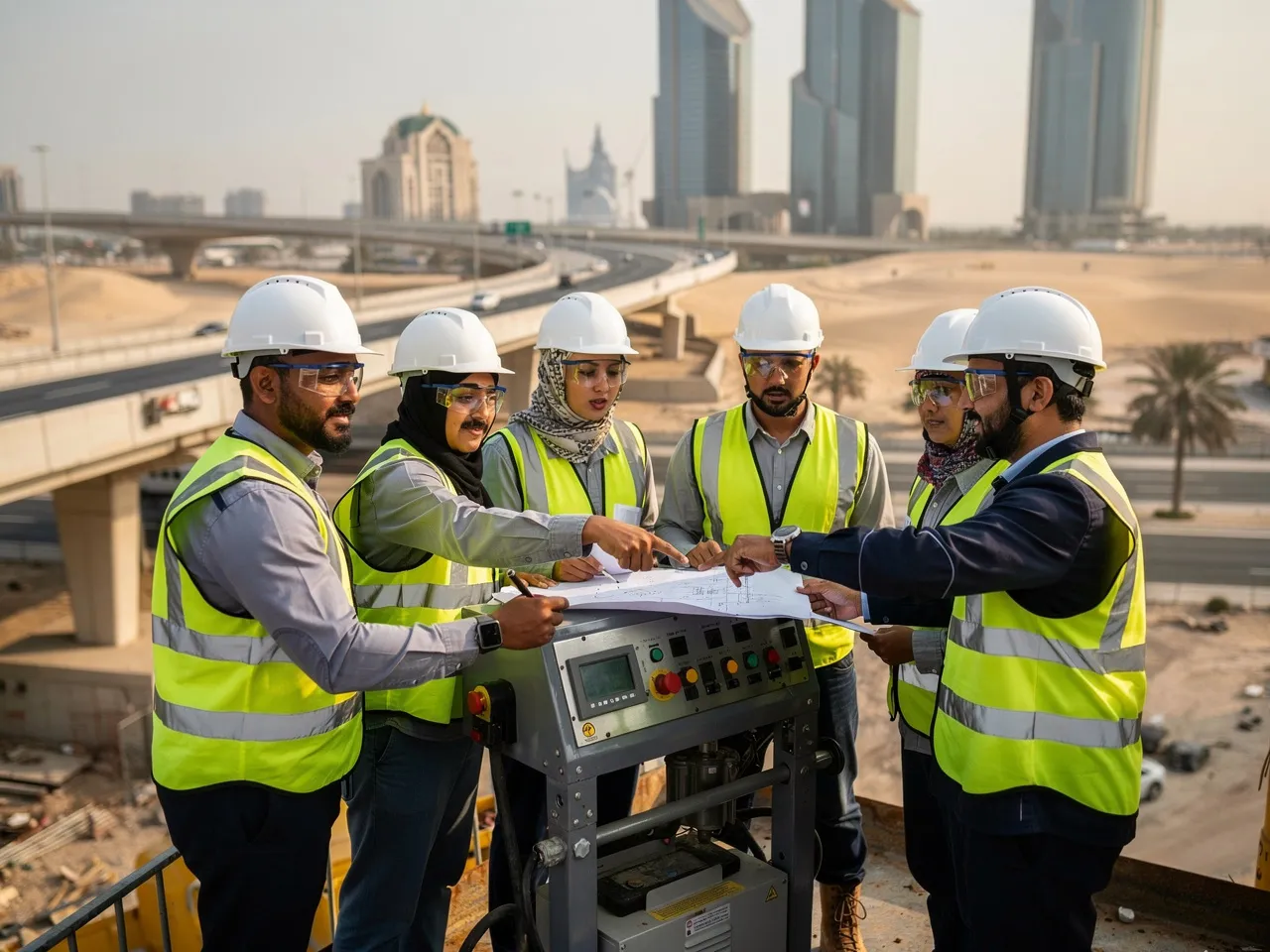Construction crew working with heavy equipment in the UAE